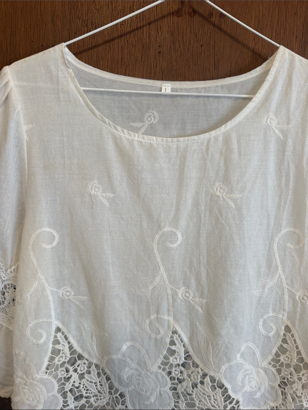 Women's White Lace-Trim Peasant Tunic Blouse - Picture 2 of 8